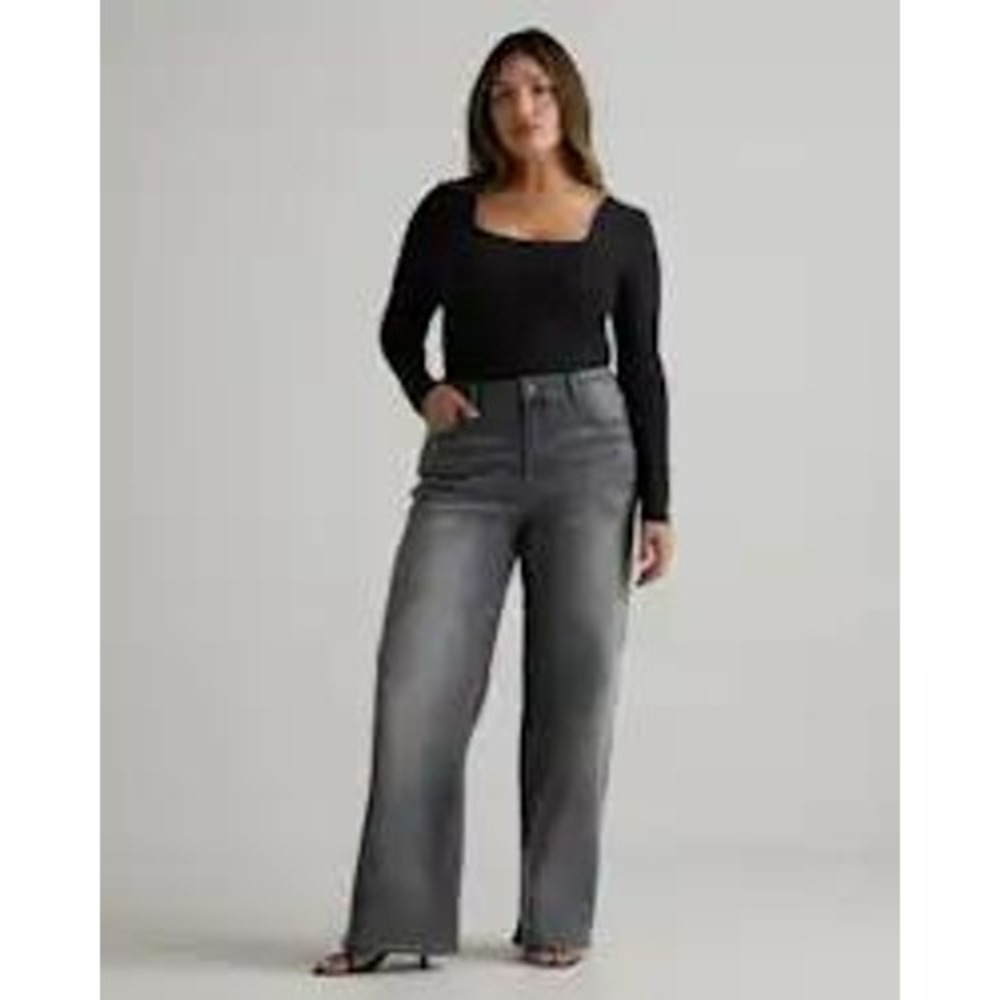 Quince Womens Organic Cotton Stretch Wide Leg Jeans Grey Size 31 High Rise